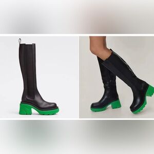 Black and Green Knee-High Boots